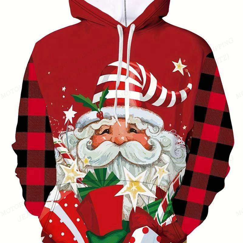 

Женская толстовка с капюшоном и принтом Деда Мороза