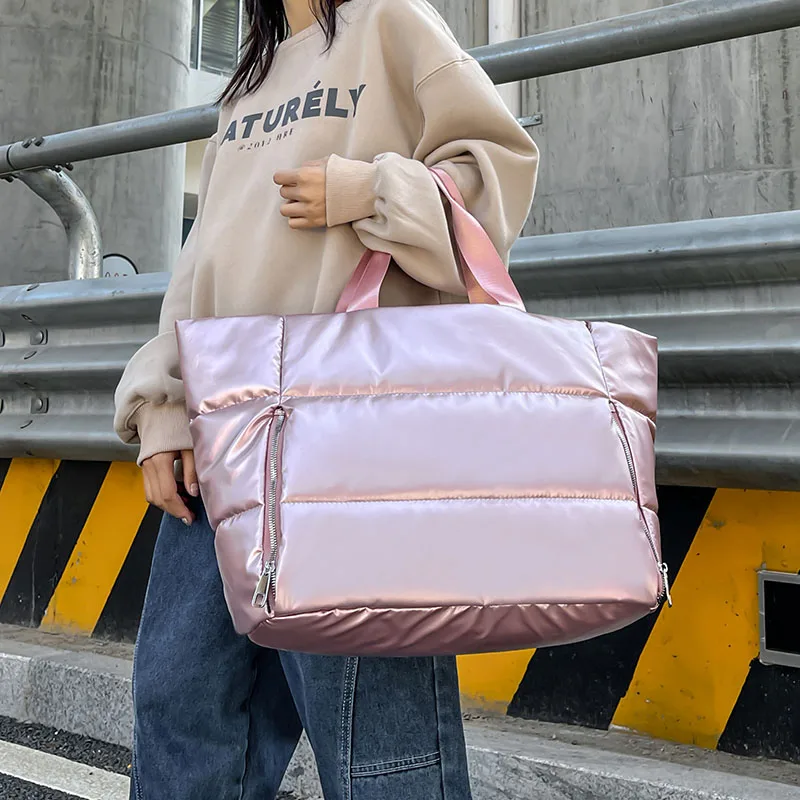 

Winter For Unisex Space Cotton Tote Bag Casual Women Shoulder Crossbody Bags Large Down Bag High Capacity Female Clutch Handbags