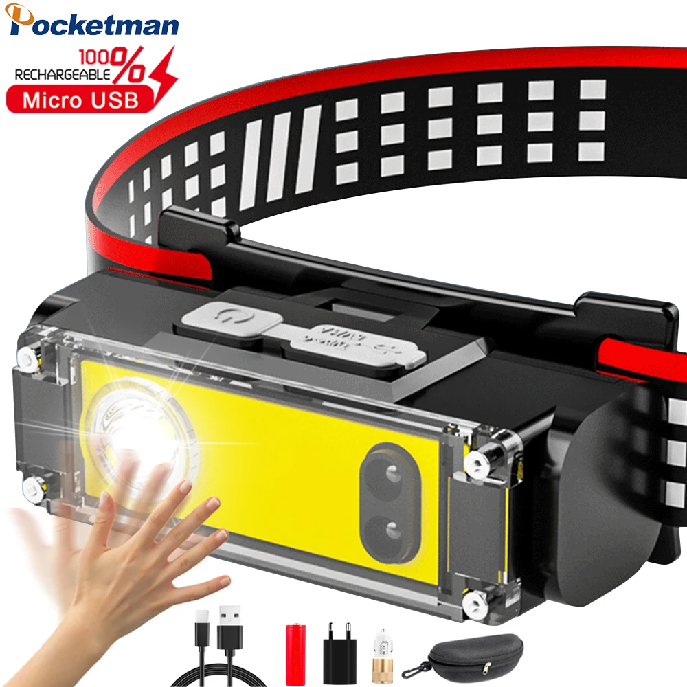 

Multi-functional Induction LED+COB Headlamp 6 Modes USB Rechargeable Headlight Waterproof Wave Sensor Outdoor Camping Fishing