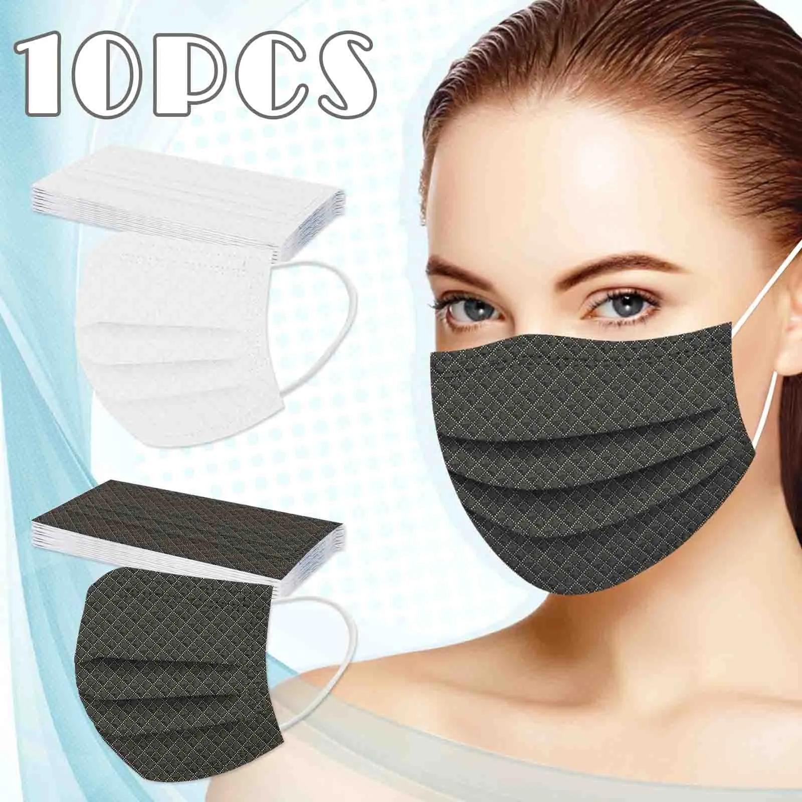 

10PCS Adult Fashion Mascarillas Mask Solid Plaid Shade Non Wove Disposable Face Mask 3 Ply Earloop Masks Breathable Masque Mask