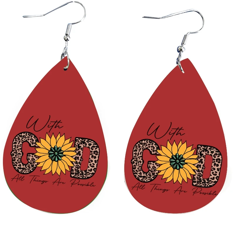 

God Theme earring faux leather teardrop earrings for God Me