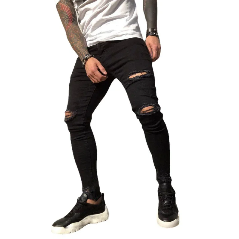 Denim New Street Men's Ripped Jeans High Street Personality Design Fashion Slim Men's Jeans