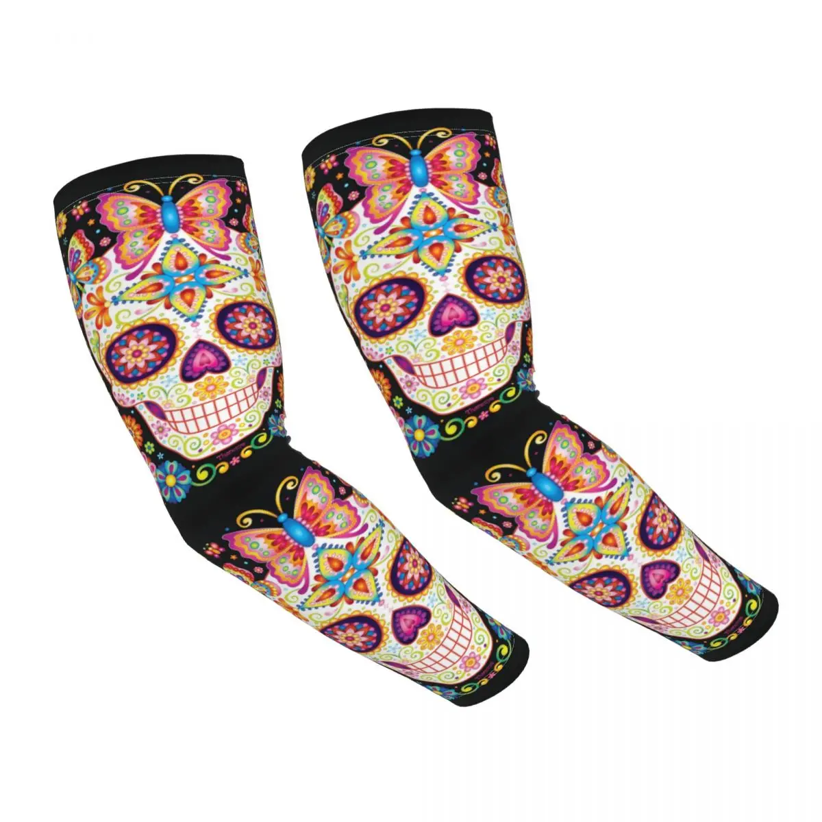 

Сахарный череп с бабочками и цветами от Thaneeya McArdle охлаждающие рукава для женщин мужчин Велоспорт Рыбалка Татуировка накидка