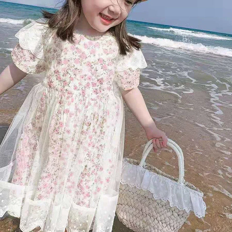 

Summer Yellow Lolita Floral Kids Clothes Girls Beach Dress Children Dresses For Teens Party Fairy Princess Sundress Ball Gown
