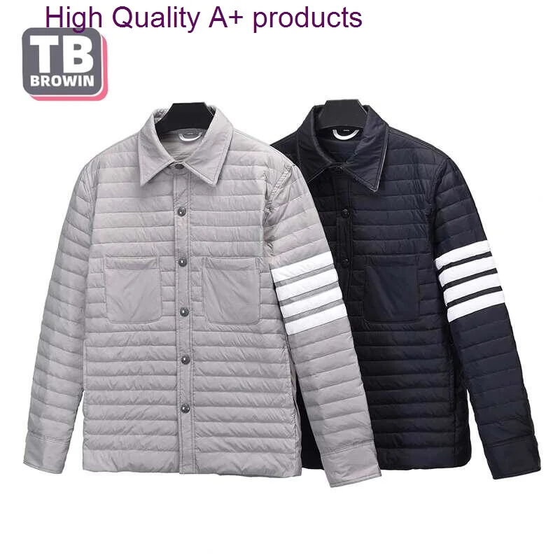 

TB BROWIN men's luxury down jacket thom Leisure Shirt collar four bar stripes winter gray duck padding with warm windproof