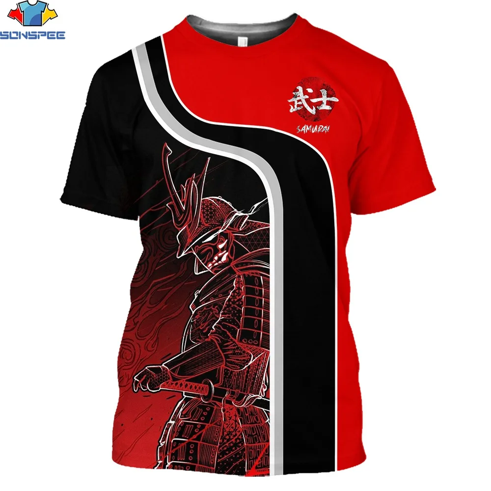 

SONSPEE 3D Print Japanese Samurai Men's T-Shirts Round Neck Harajuku Trend Retro Polyester Cool Plus Size Best Selling Tees Top