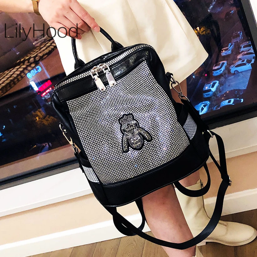 

Женский роскошный дизайнерский Блестящий рюкзак большой емкости 2023, стильный дорожный школьный рюкзак из искусственной кожи с рисунком пчелы, черный рюкзак