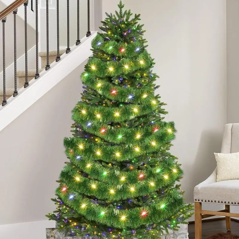 Рождественская елка блестящая гирлянда свет 49 21 фута из мишуры блестящие зеленые