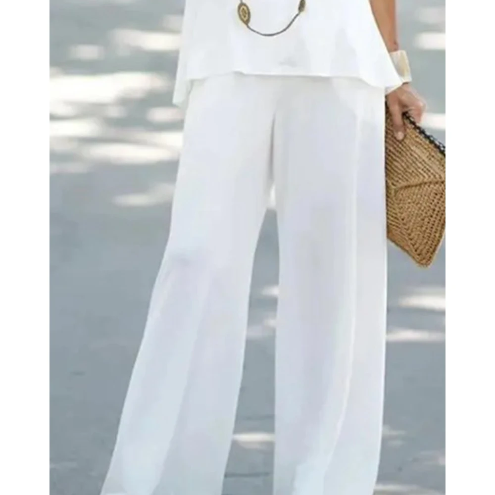 Fashion Sleeveless Halter V-Neck Top & High Waist Pants Set Office Wear Women Two-Piece Set Women Loose Outfits Casual Tracksuit