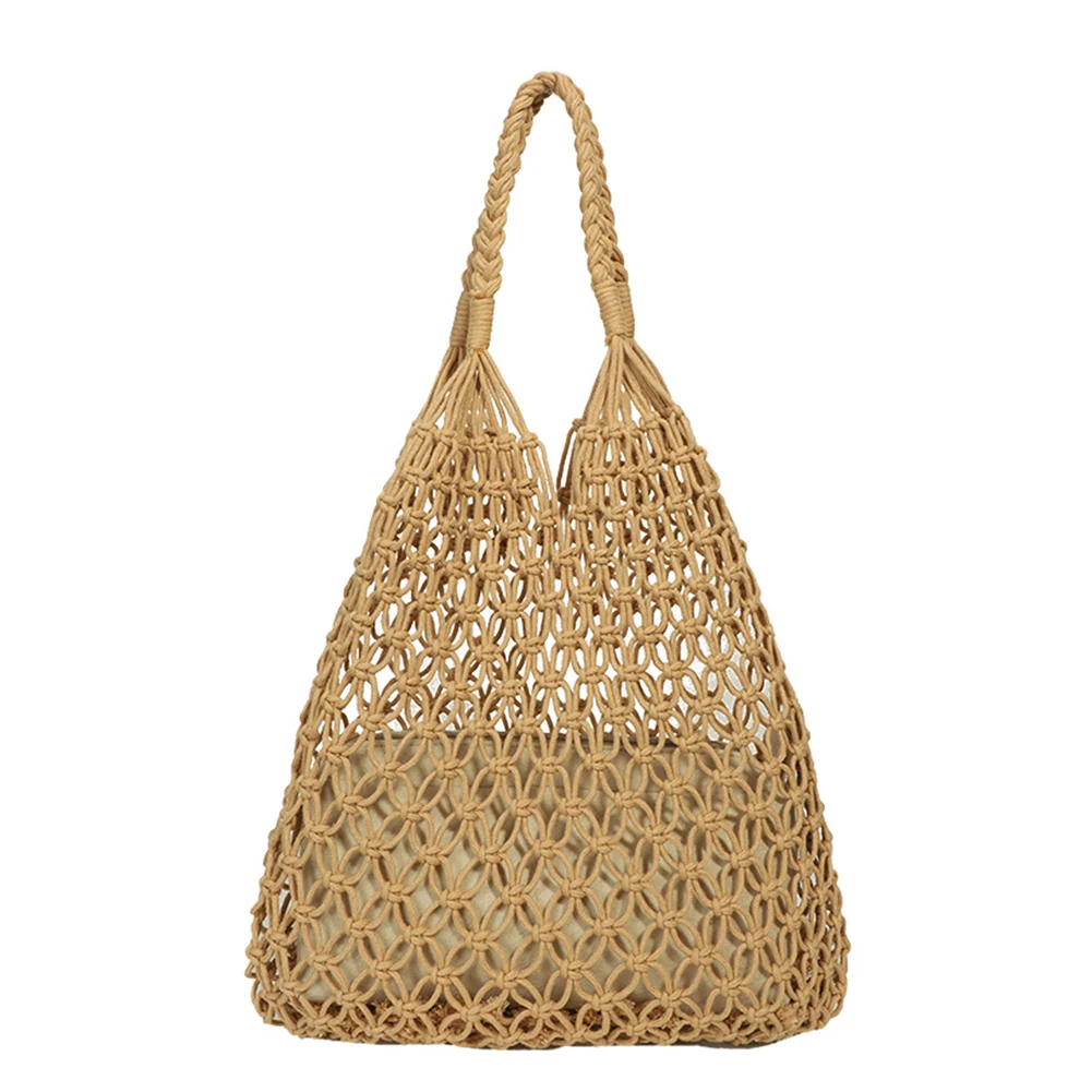 

Fashion Summer Shoulder Bag Girl High-quality Large Bag Mesh Hollow Out Top-Handle Handbag Solid Color for Women Beach Vacation