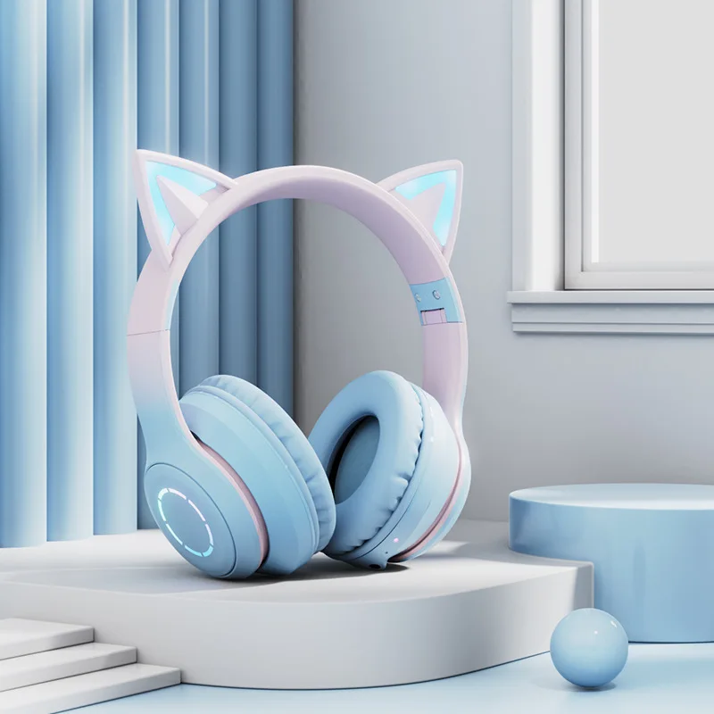

Симпатичные наушники с кошачьими ушками Bluetooth 5,1 Беспроводные наушники с микрофоном Накладные наушники музыкальные шлемы RGB стереогарнитур...
