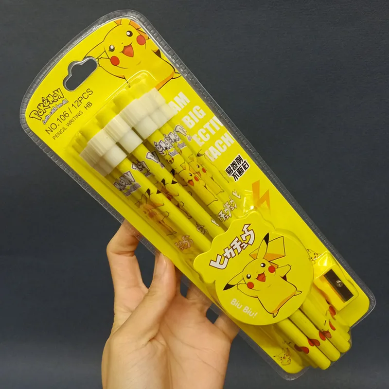 Купи 12pcs/set Pokemon HB Wooden Lead Pencils Anime Pikachu Cartoon Pencil Kids Student Stationery Children's Birthday Xmas Gift за 268 рублей в магазине AliExpress