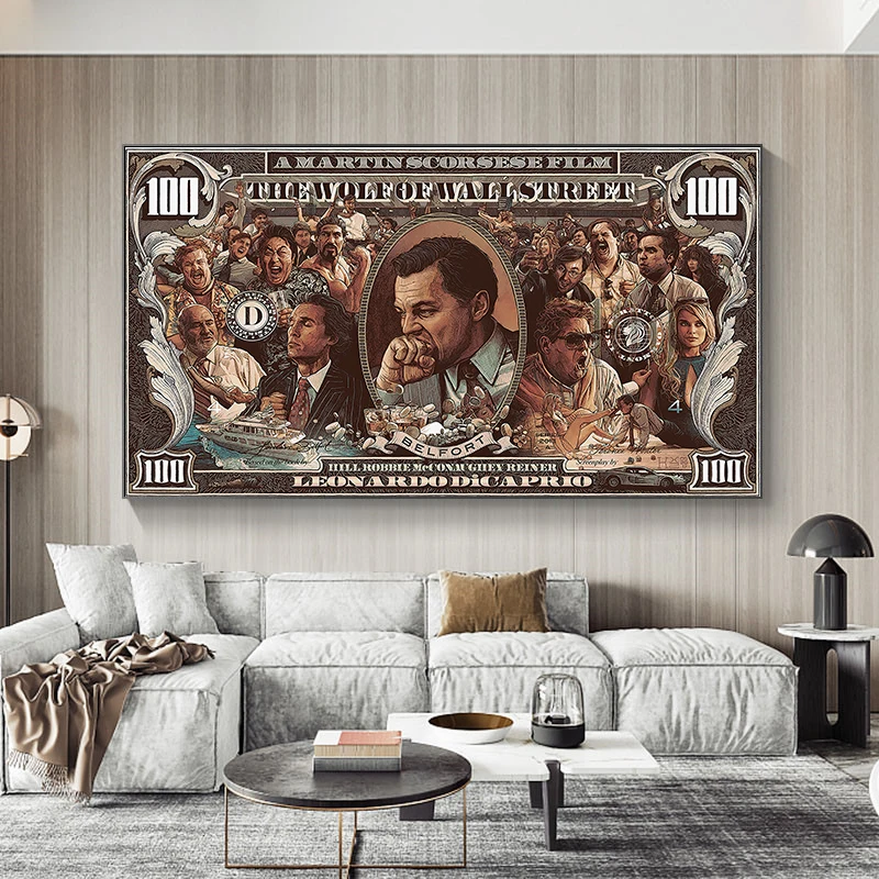 

2022 Graffiti Art Modern Popular Poster 100 Dollars Wolfie Street Painting Wall Art Living Room Home Decor