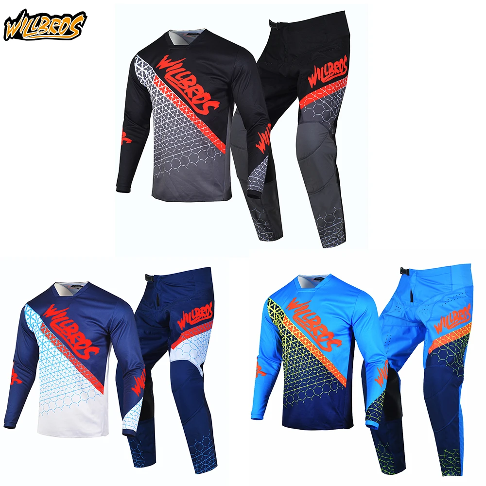 Willbros Jersey and Pants MX Combo Gear Set Bike Motocross Suit Off-road MTB ATV UTV Racing Outfit Blue / Black