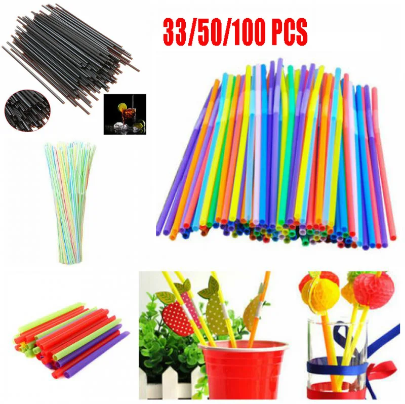 

33/50/100 PCS Multicolor Straws Extra Long Plastic Drinking Straws for Party Weddings Celebrations Bar Juice Drinking Supplies