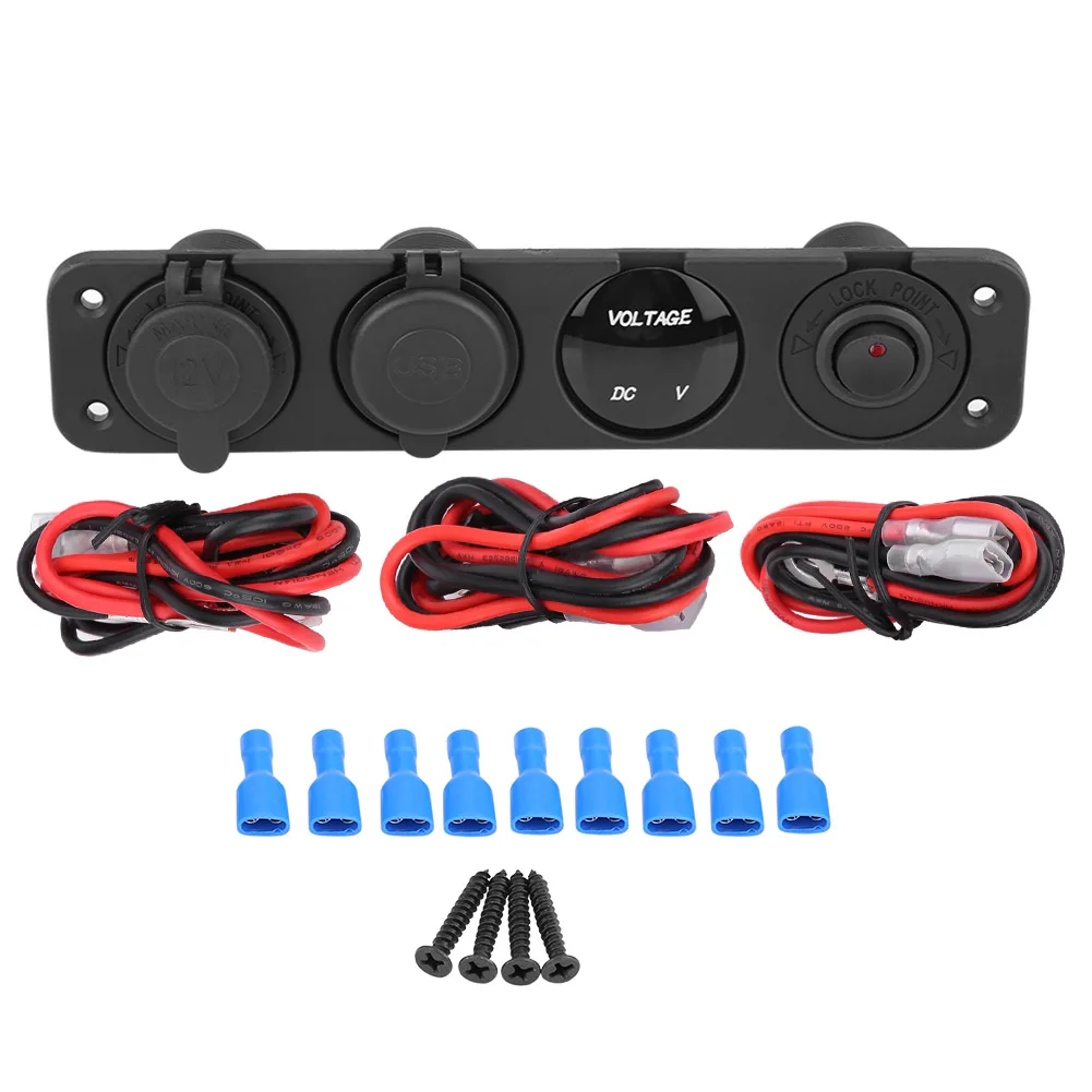 

12-24V Red LED Dual USB Charger Voltmeter Cigar Lighter Power Outlet 4 Hole Panel Switch USB Charger USB Charger USB Charger