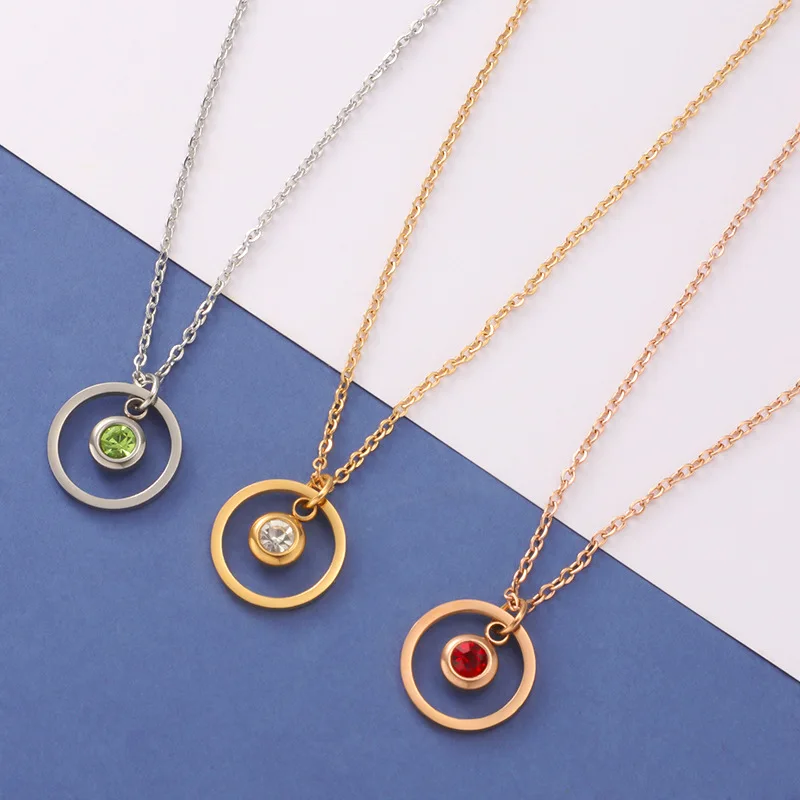 

Geometry Birthdaystone Stainless Steel Crystal Necklace Charms Women Jewelry Accessories Pendant Gifts Fashion