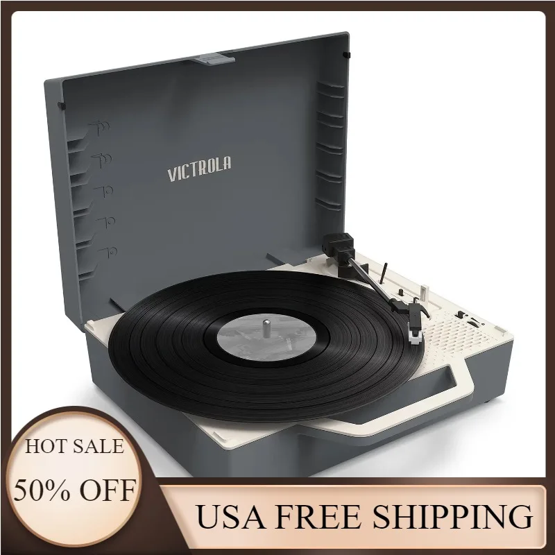 

Victrola Re-Spin Sustainable Graphite Gray Bluetooth Suitcase Record Player，12.83 x 12.09 x 4.53 Inches