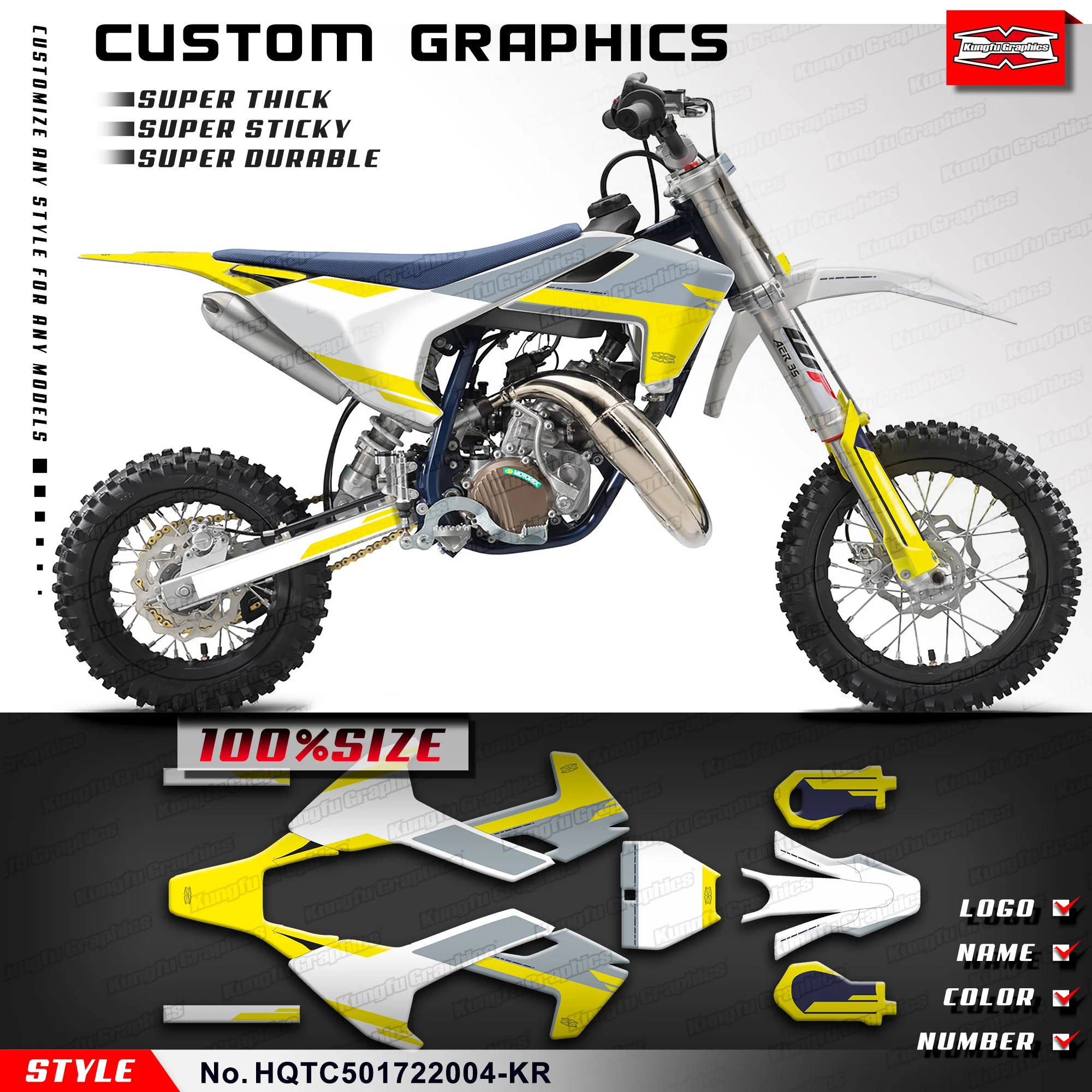 Фото Клейкая наклейка KUNGFU GRAPHICS, виниловая графика для Husqvarna TC50 TC 50 2017 2018 2019 2020 2021 2022 2023, HQTC501722004-KR №1