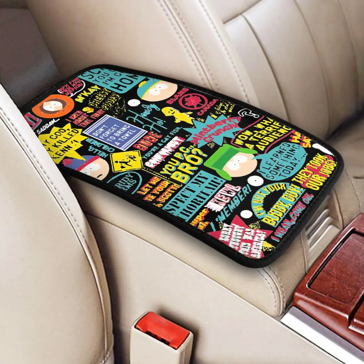 Leather Center Console Cover Pad Universal Southpark Car Armrest Cover Mat Cartoon Anime Automobiles Armrest Pad