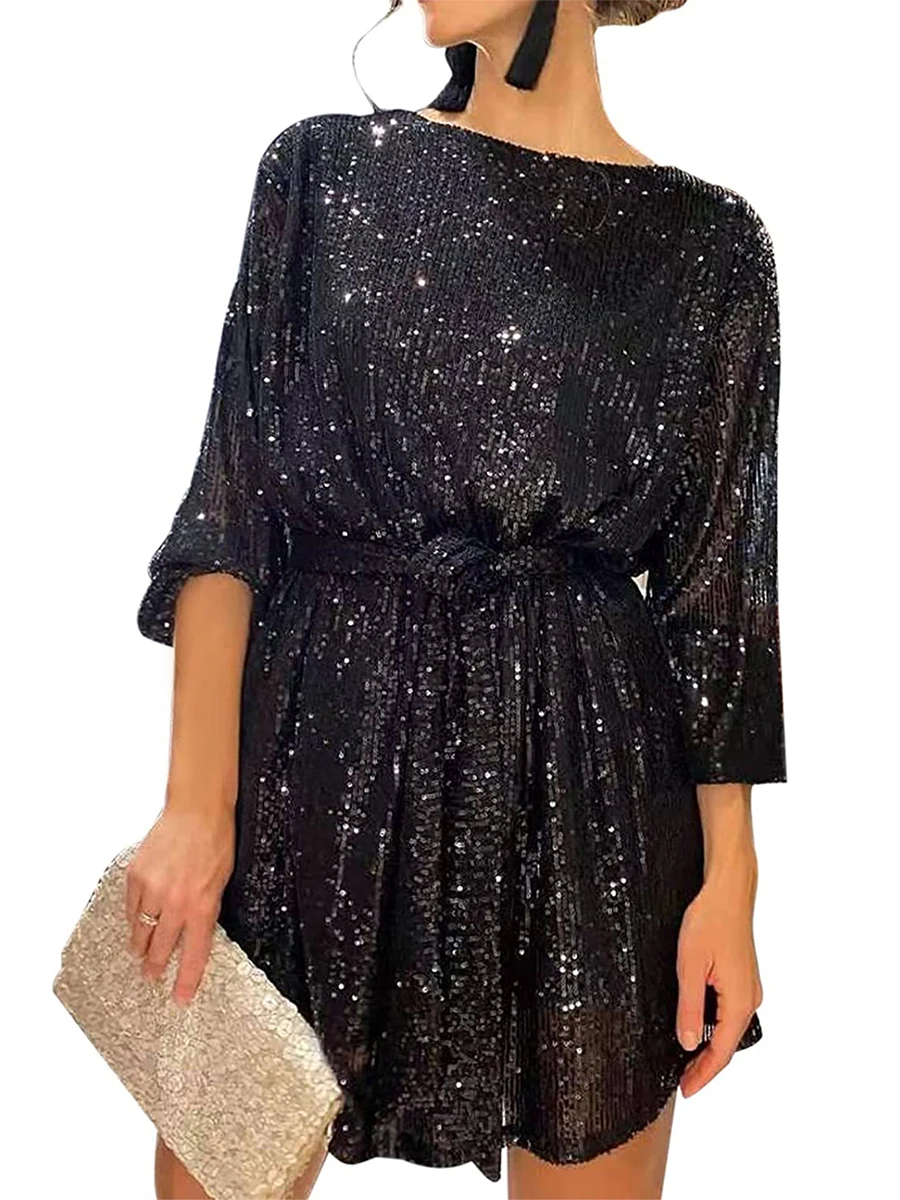 

Женское Сверкающее Многоярусное мини-платье с коротким рукавом для концерта Женская Клубная одежда-мерцающее летнее платье