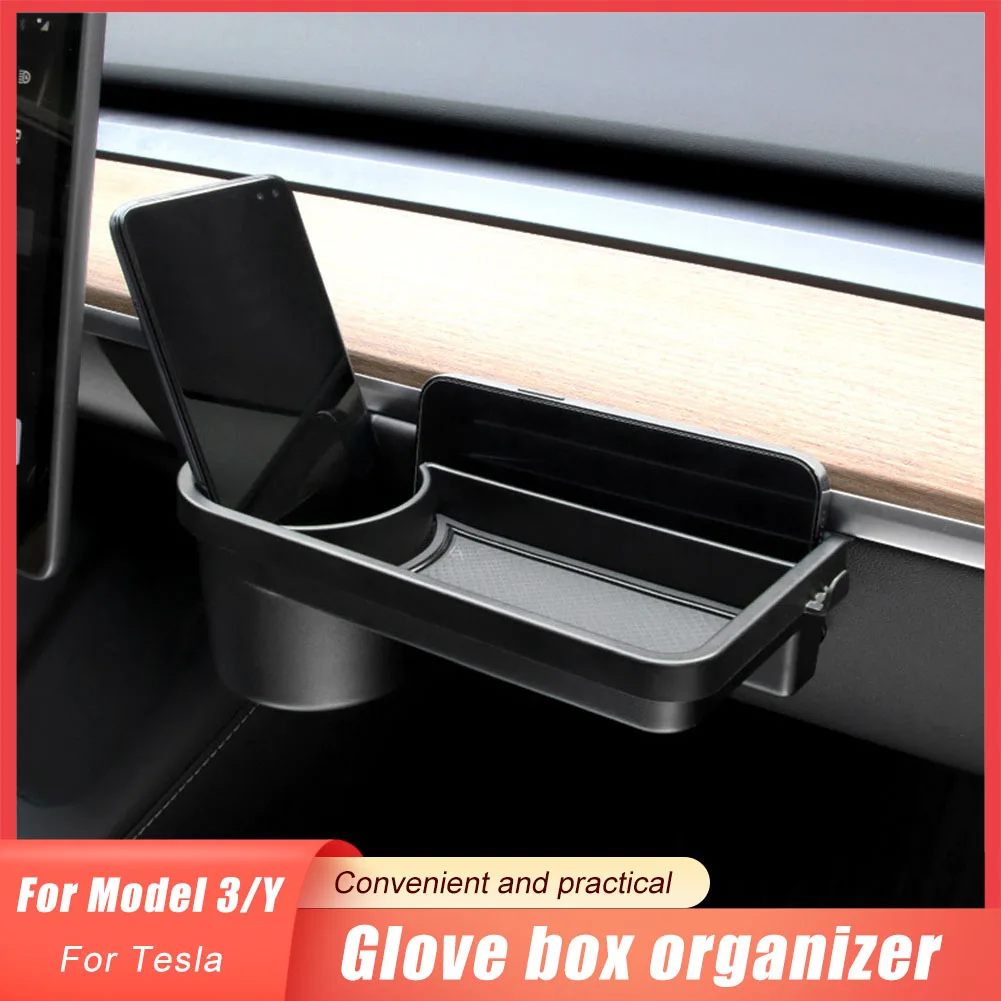 

For Tesla Model 3 Model Y 2022 Passenger Glove Box Organizer Storage Tray Water Cup Holder Hanging Rack Car Interior Accessories