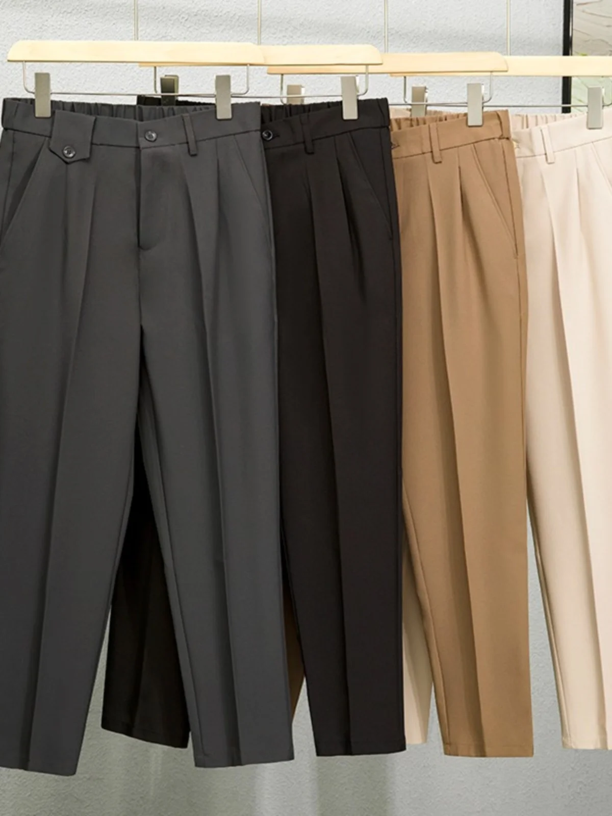 Spring and Autumn Suit Pants Men's Straight All-Match Slim fit Tapered Non-Ironing Anti-Wrinkle Draping Breathable Casu...