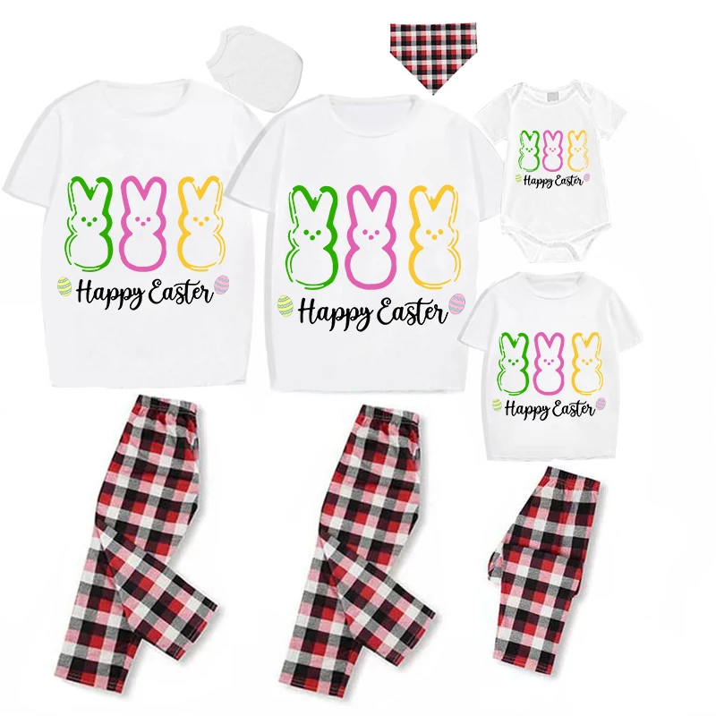 Easter Family Matching Pajamas Exclusive Design Happy Easter Rabbits White Pajamas Set