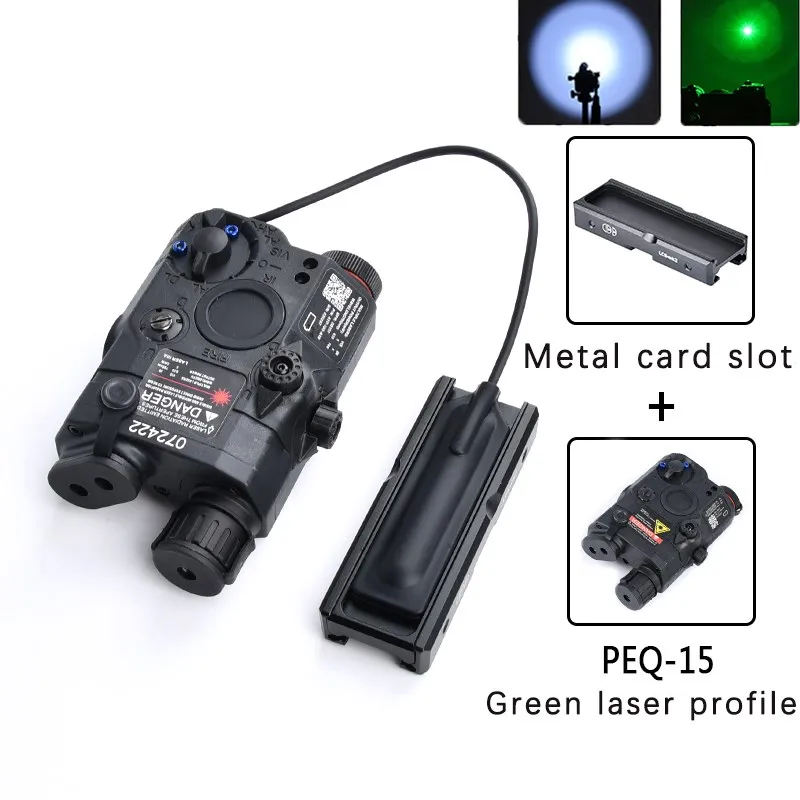 Tactical AN/PEQ-15 Red Dot Green Blue Laser Indicator Sight White Weapon Flashlight 200 Lumens Fit Hunting Airsoft Rail NO IR