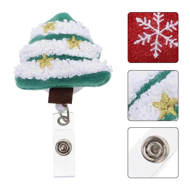 

2Pcs Christmas Retractable Badge Clips Cartoon Xmas Tree Candy Shape Badge Holders