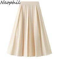 neophil 2022 summer office ladies pleated skirts retro high waist draped falda mujer work wear women elegant midi skirt s220404