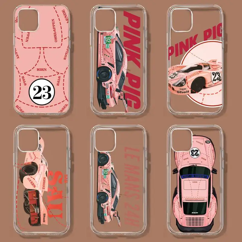 

Sports Car 917 Pink Pig Phone Case For iPhone 11 12 Mini 13 14 Pro XS Max X 8 7 6s Plus 5 SE XR Transparent Shell