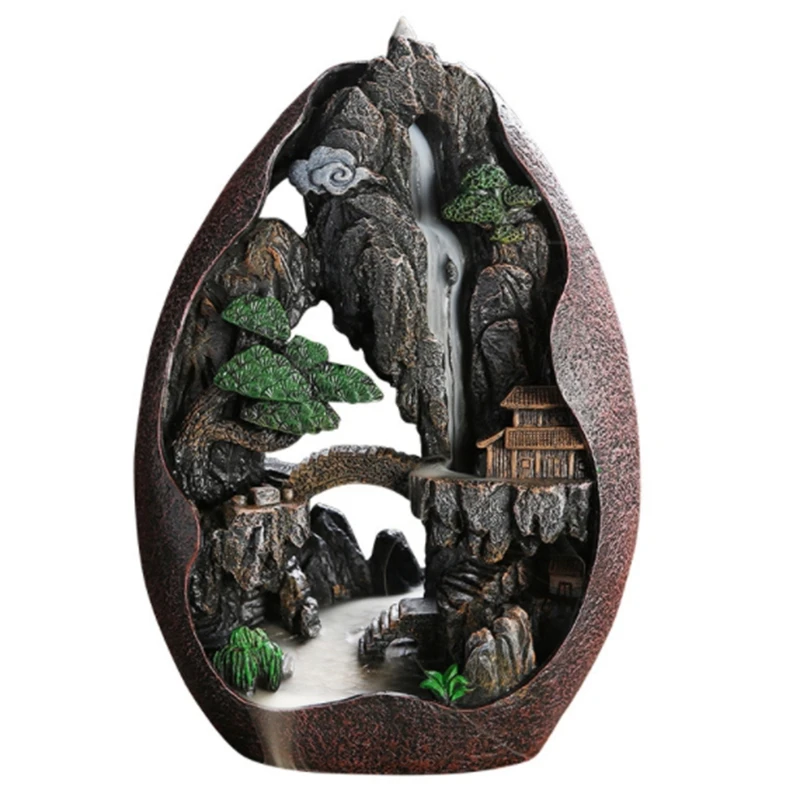 

HOT-Lofty Mountains And Flowing Water Backflow Incense Burner Smoke Waterfall Incense Sticks Holder 20 Pcs Incense Cones