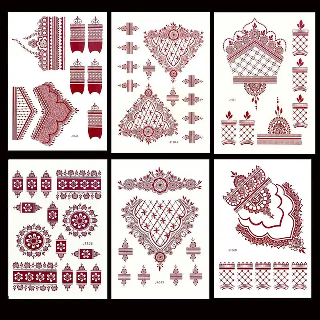Waterproof Henna Tattoo Brown Henna Stickers for Hand Fake Tattoo for Women Body Art Temporary Hena Design Mehndi Stickers 6