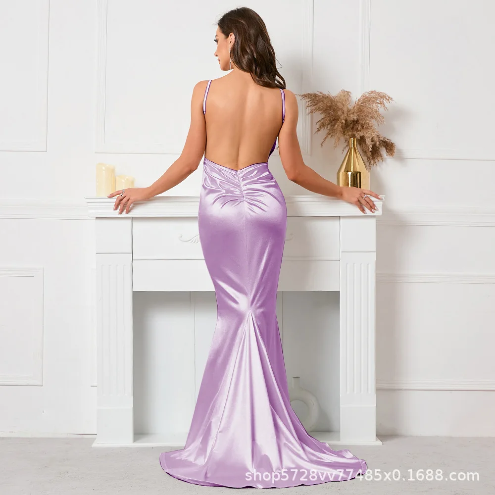 Romans Spaghetti Strap V Neck Trumpt Women Evening Dress Sexy Backless Mermaid Floor Length Party Dress SMRS22042820