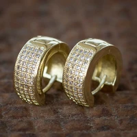 new trendy gold 4 rows zircon hoop earrings for men and women shine white cz stone inlay punk fashion jewelry party gift earring