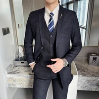 boutique 5xl blazer vest trousers italian style fashion business elegant gentleman stripe lengthened casual formal 3 piece