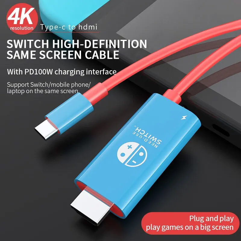 Portable Dock USB Type C to HDMI Conversion Cable for TV Docking Mode Nintendo Switch Steam Deck