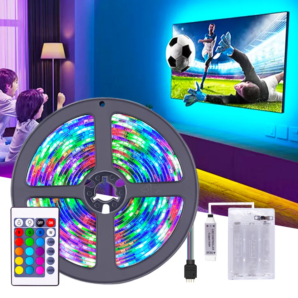 

Battery Powered LED Strip Lights 5050 RGB 1M 2M 3M 4M 5M LED Tape Ribbon Lights TV Backlight Background Lighting Room Decoration