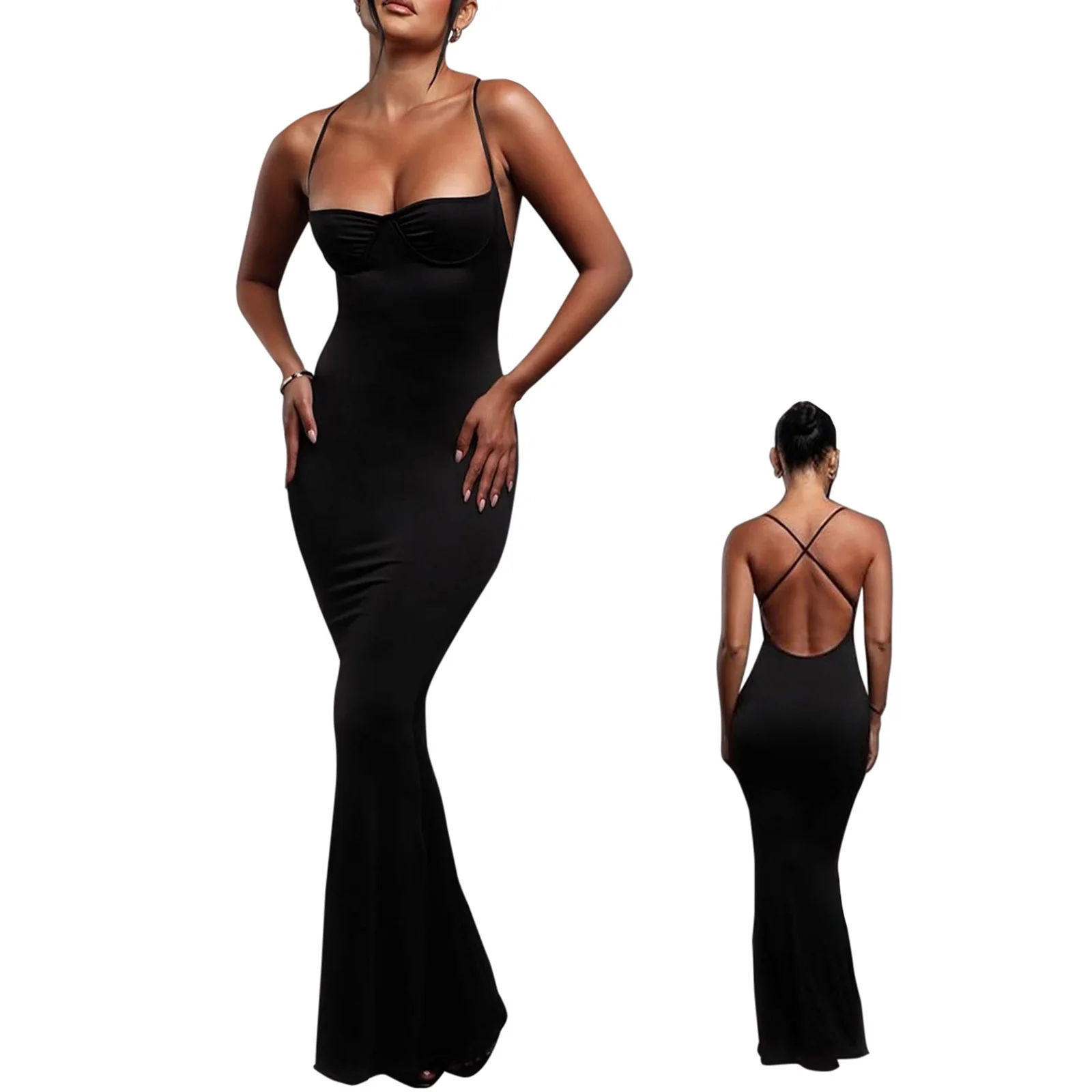 

Женское летнее платье на бретелях-спагетти, сексуальное облегающее длинное платье без рукавов для вечевечерние