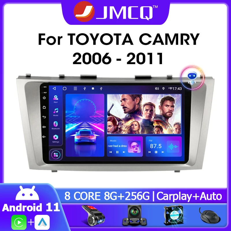 

JMCQ 9" Android 11.0 Car Radio Multimedia Video Player For Toyota Camry 7 XV 40 50 2006-2011 4G+WiFi Navigation GPS Head Unit