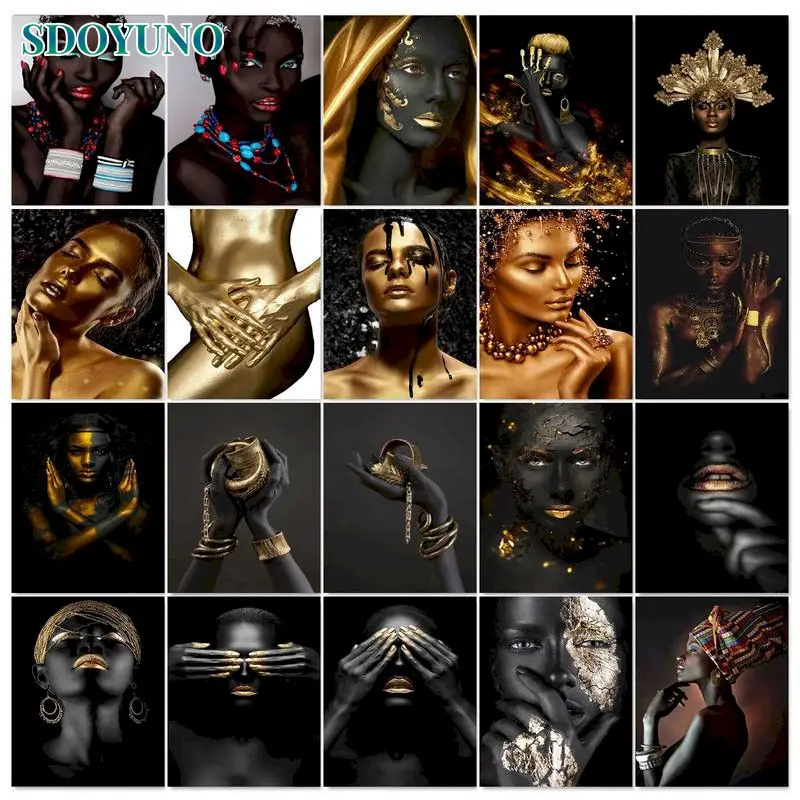 

SDOYUNO Acrylic Black Women Painting by numbers Anime Canvas painting Coloring by numbers Handpainted Artwork Home decor