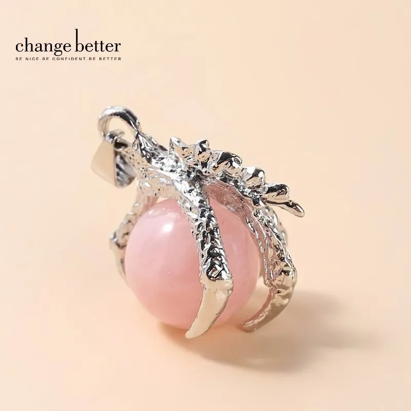 

Change Better Natural Pink Quartz Dragon Claw Wraps Alloy Pendants Women Round Bead Charms Diy Handmade Necklace Jewelry Making