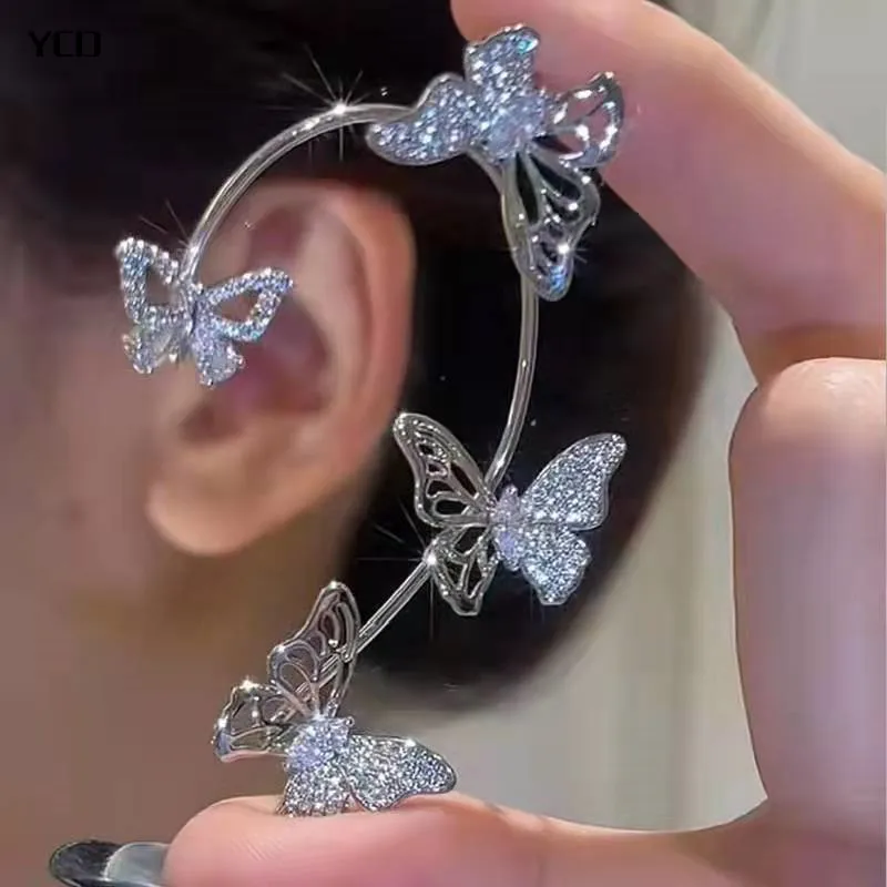 

YCD Luxury Shining Rhinestone Butterfly Ear Clip Earrings for Women Girl Non Piercing Ear Cuff Wedding Party Jewelry Accessories