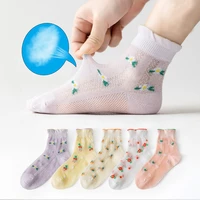 5 pairs baby socks for girls summer kids mesh breathable thin mid tube sock pretty flowers toddler girl infant childrens socks