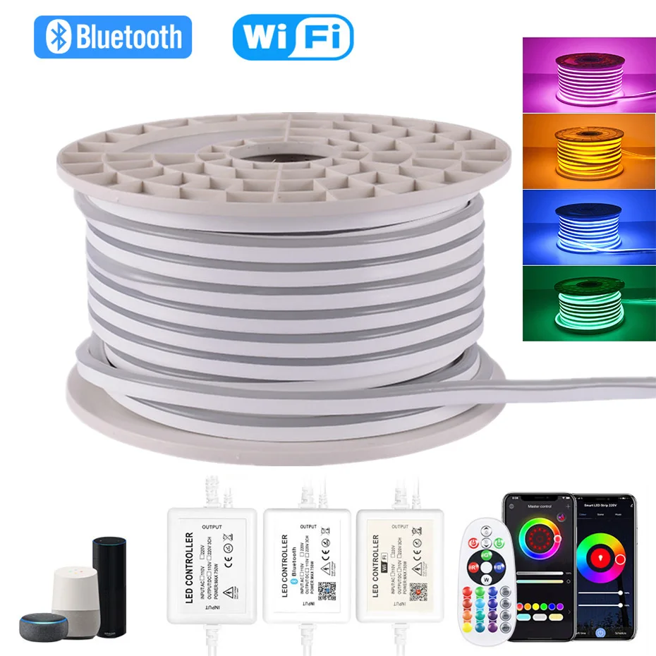 

WiFi/Bluetooth/Remote Smart Flexible 220V RGB Neon Led Light Strip 5050 72Leds/M Dimmable Led Tape Outdoor Garden Decor Lighting