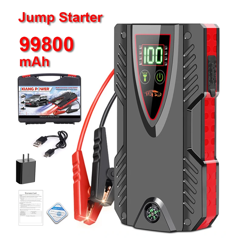 99800mah 1000A Portable Jump Starter Voor Auto Batter Power Bank Emergency Batterij Booster Starten Charger Voor Car 12V 6.0L
