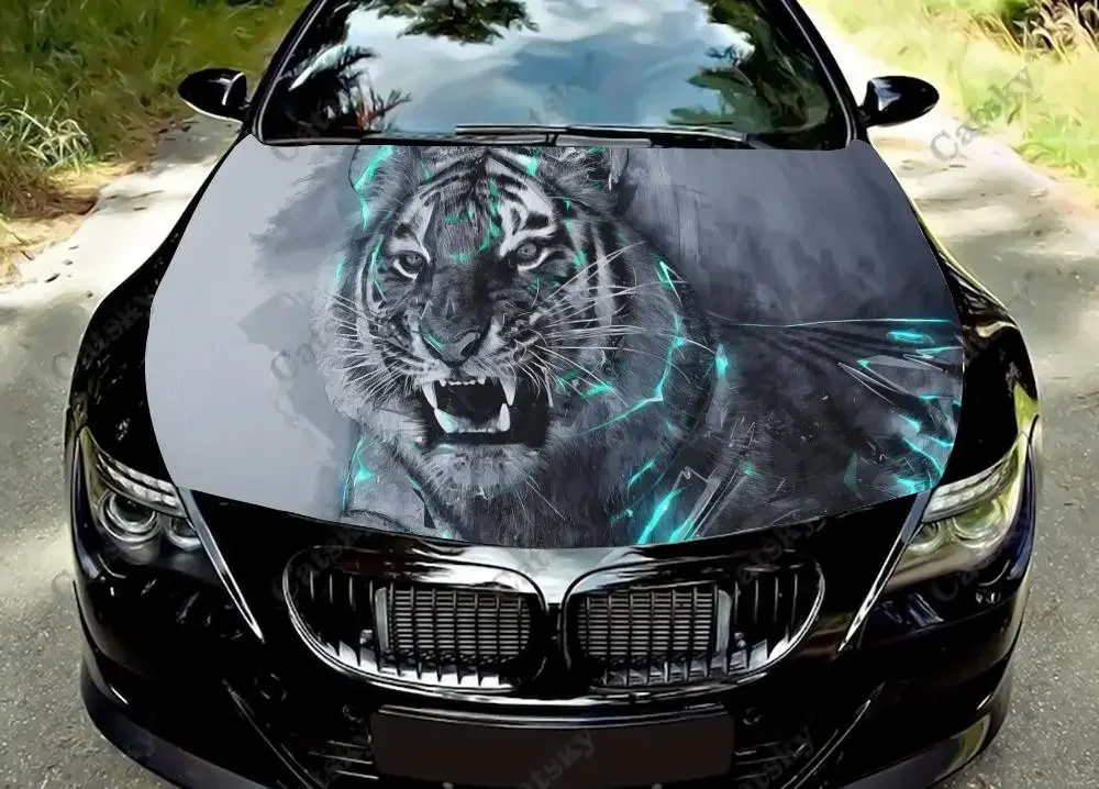 

Цветная виниловая наклейка с изображением тигра, животного, капота автомобиля, индивидуальные декоративные наклейки для автомобиля