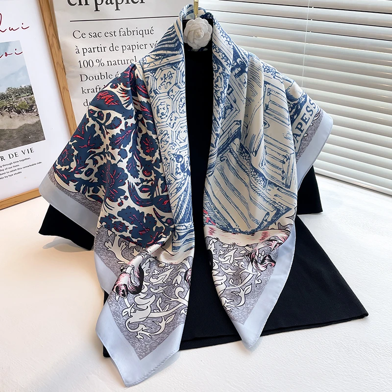 

Luxury Print Twill Silk Square Scarf for Women Headband Design Headband Wraps Fashion Stoles Hijab Lady Shawl Bandana Foulard