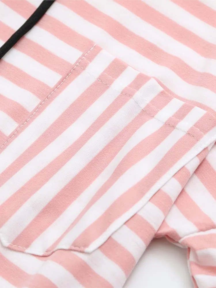 Футболка женская с капюшоном и карманами Модный повседневный топ в полоску